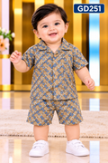 GD251 Baby Boys Signature Print Shirt & Shorts Set