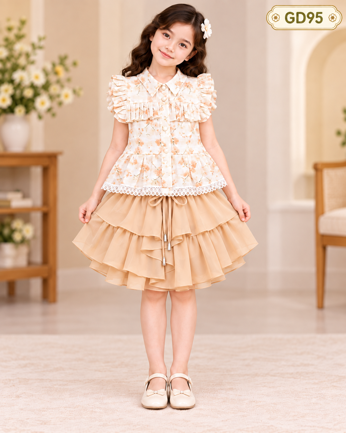 Premium Girls Floral Ruffle Skirt Set – GD95