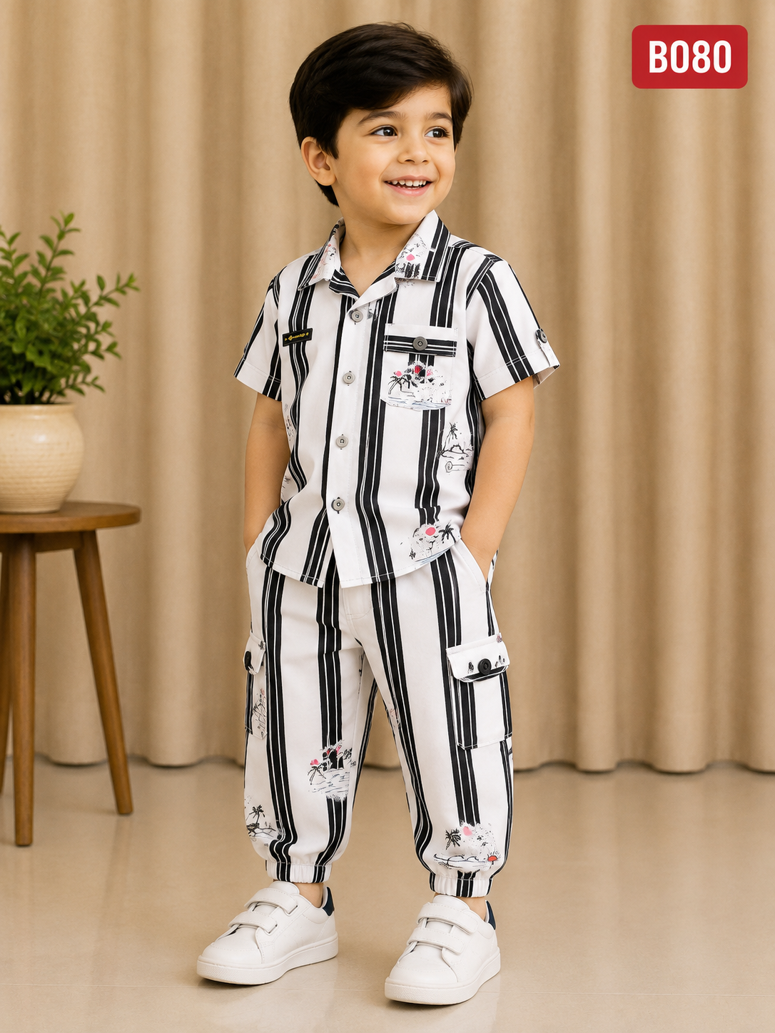 Premium Boys Stripe & Print Cargo Co-Ord Set _BO80