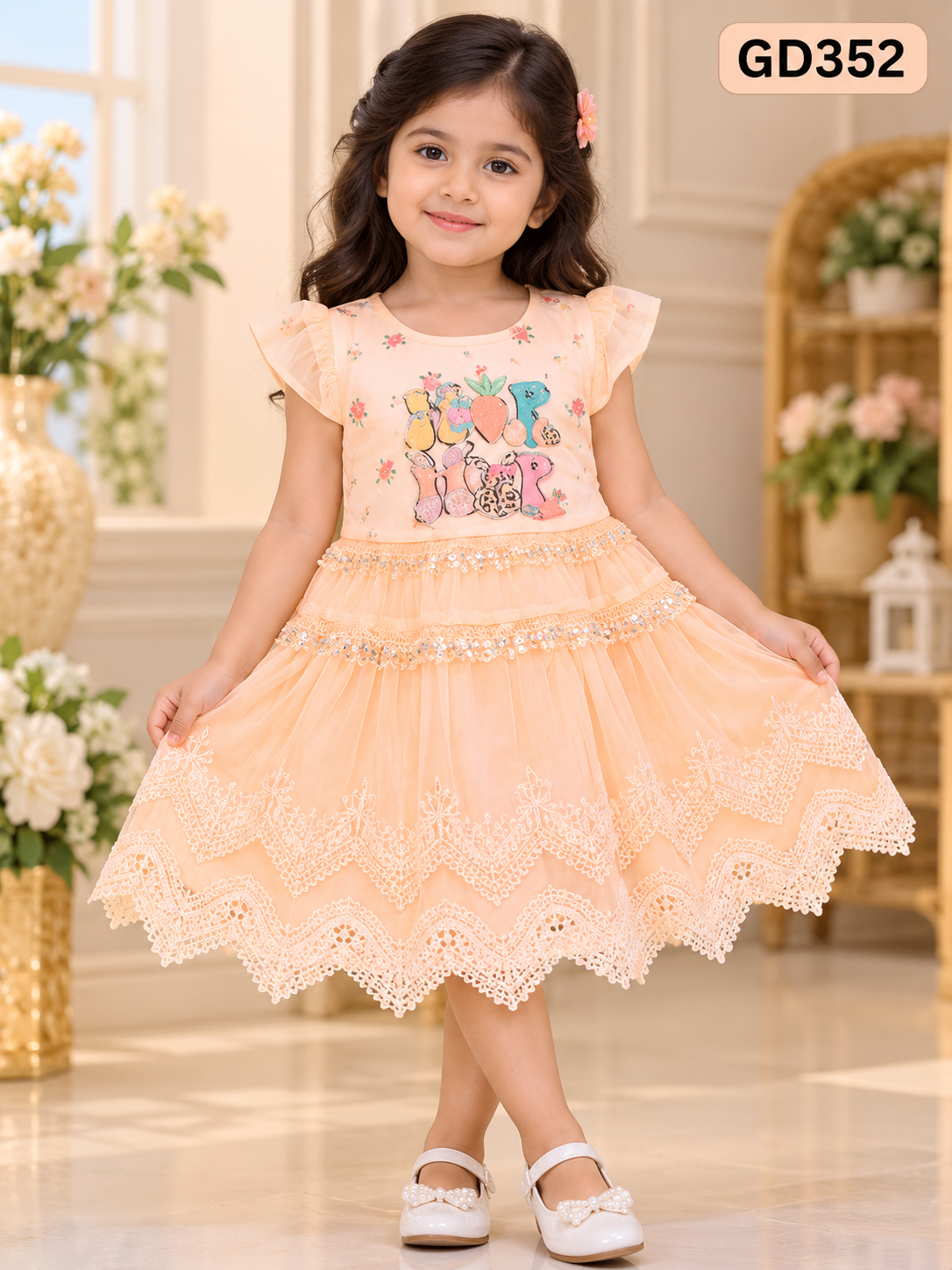 Girls Printed Lace Party Dress – GD352