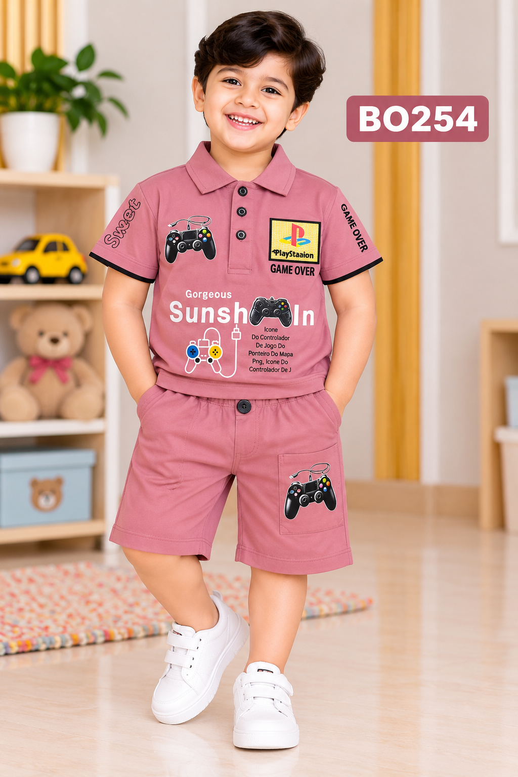 Boys Gamer Graphic Polo T-Shirt & Matching Shorts Set – BO254