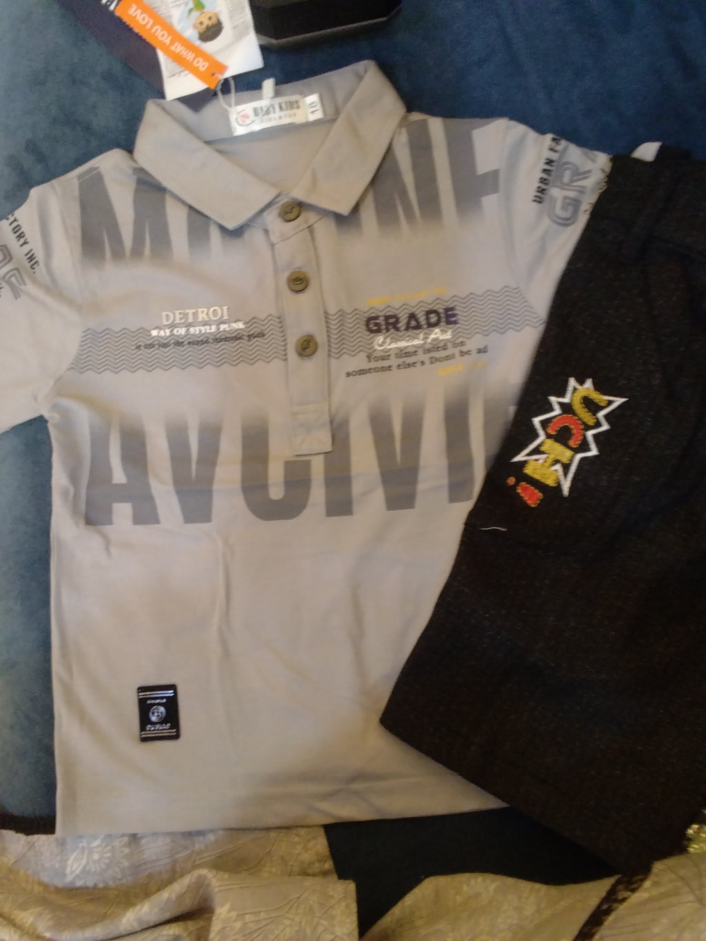 Baby Boys Polo T-Shirt & Pant Set – Classic Print Casual Outfit  364