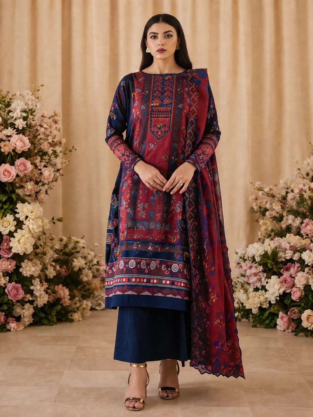 Luxury Digital Printed Lawn Three Piece Set-C247