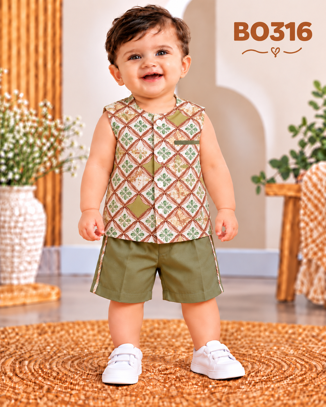 Baby Boys Printed Sleeveless Shirt & Shorts Set-BO316
