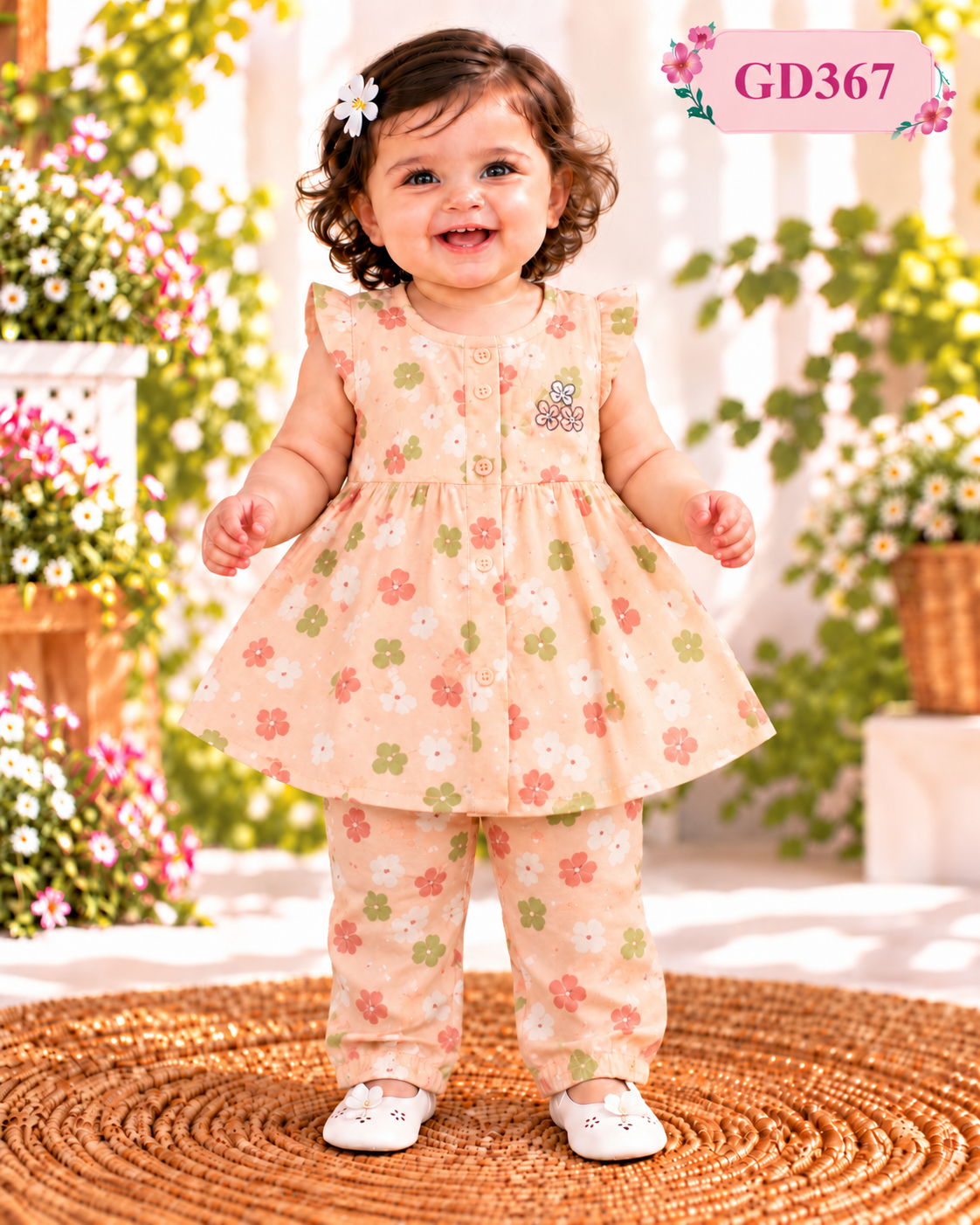 Girls’ Floral Print Frock & Pant Set – GD367
