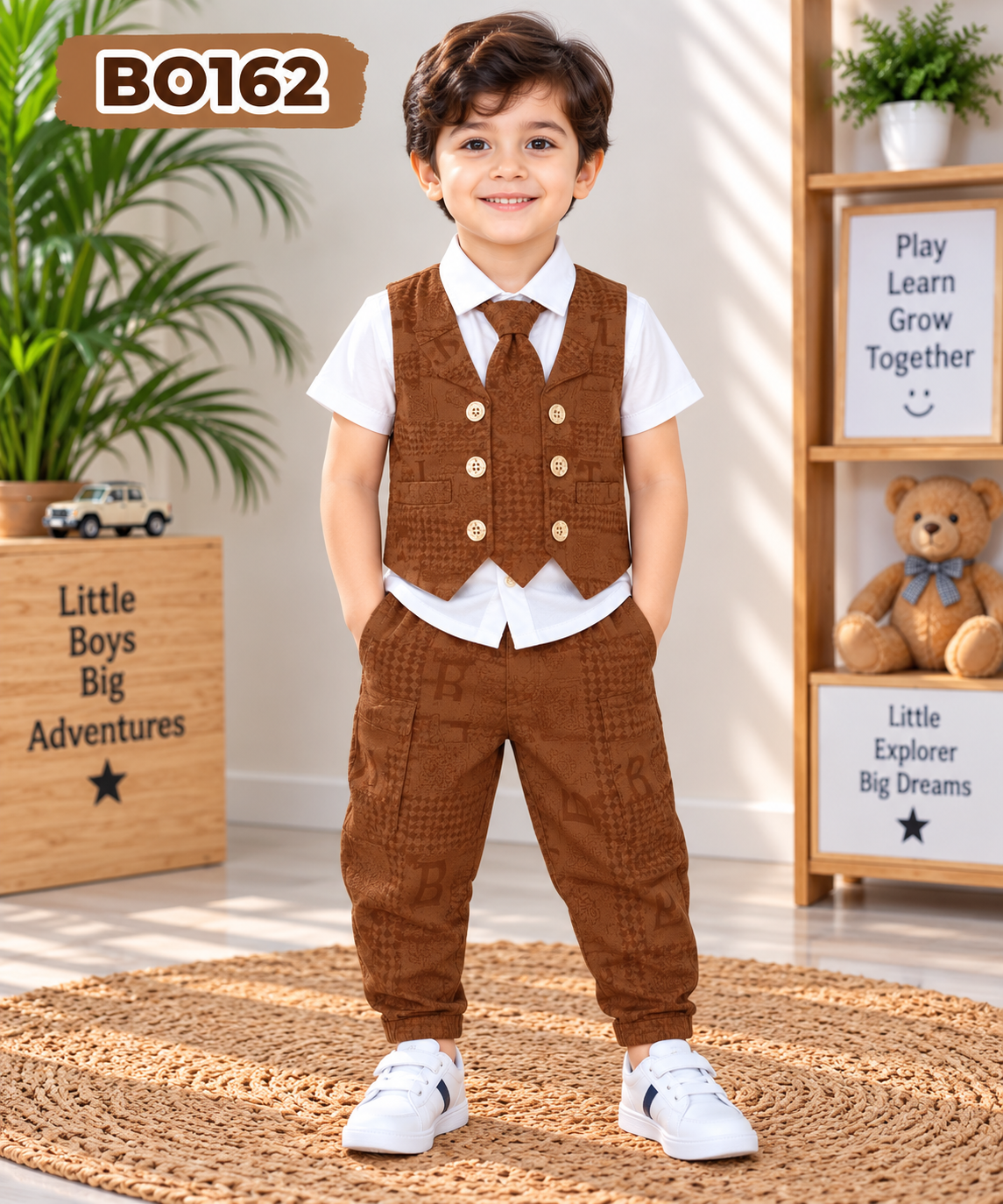 Kids Premium Waistcoat Shirt Pant Set with Tie BO162