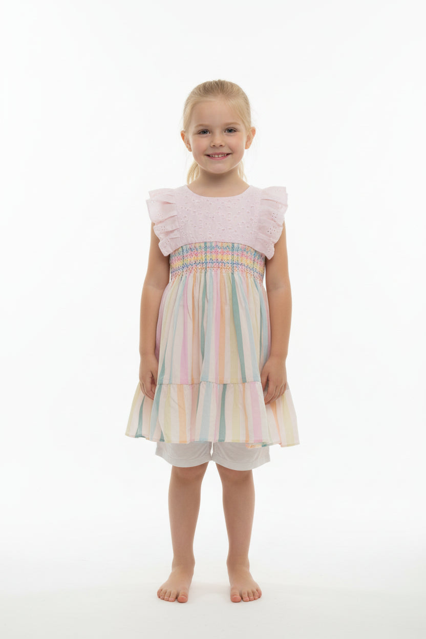Girls Rainbow Stripe Dress with Inner Brief 195