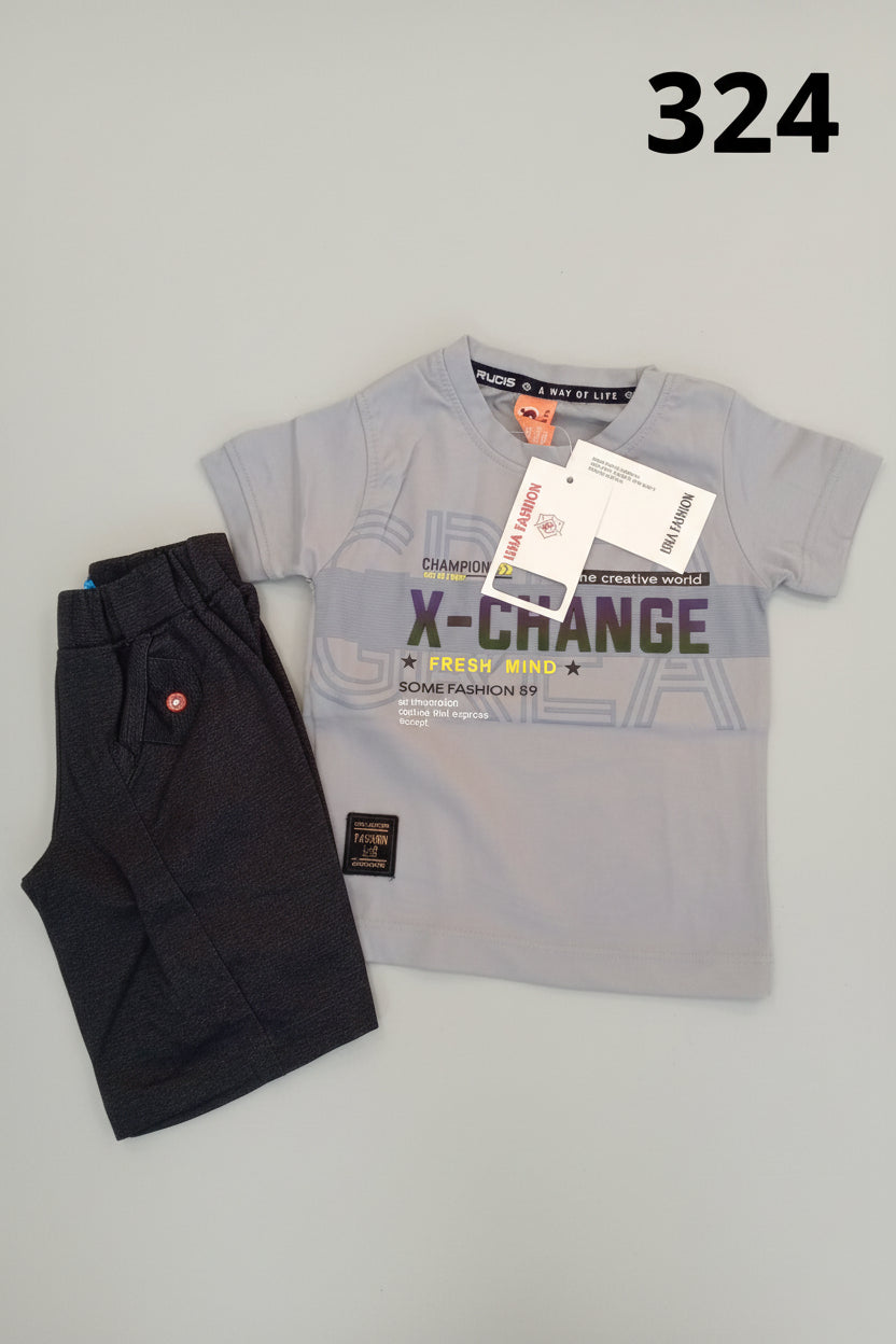 Kids X-Change Printed T-Shirt & Shorts Set.324.