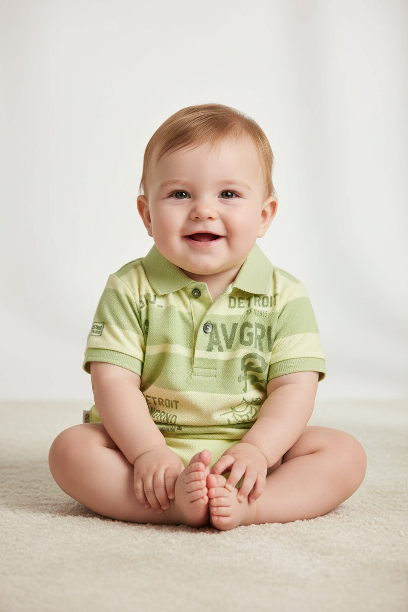 Baby Boys Polo T-Shirt & Pant Set – Classic Print Casual Outfit  364