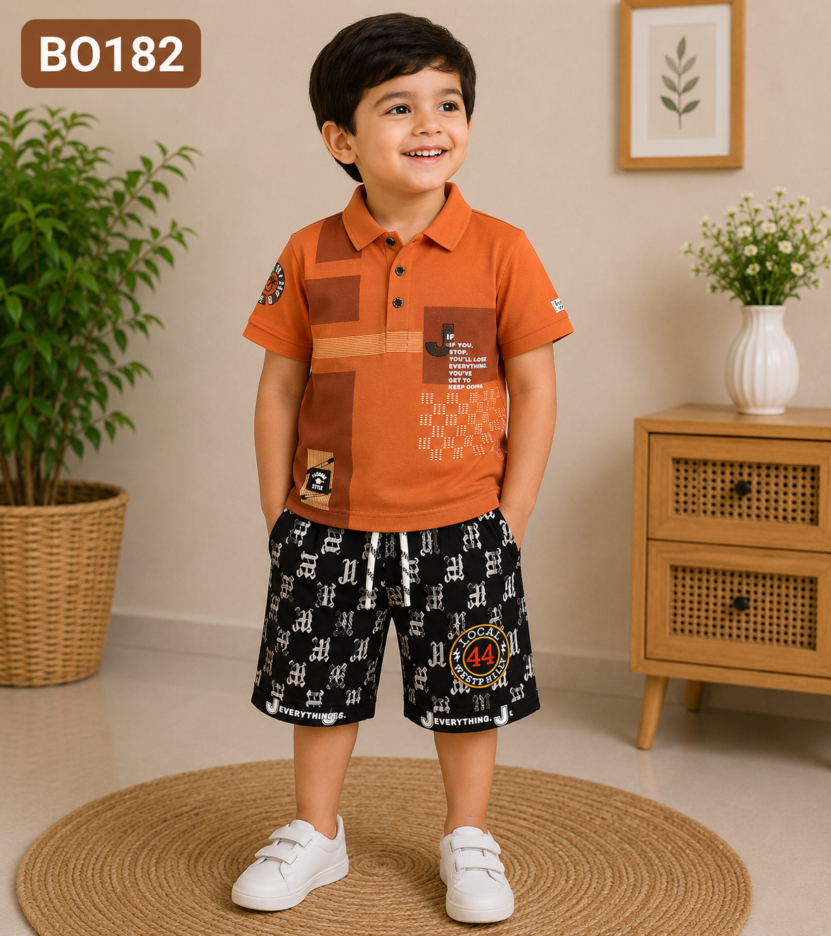 Street Grid Boys’ Graphic Polo & Shorts Set – BO182