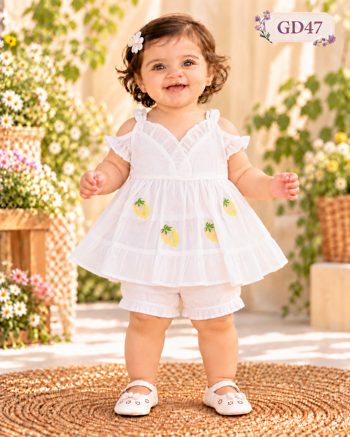 Baby Girls Embroidered Nima & Shorts Set-GD47