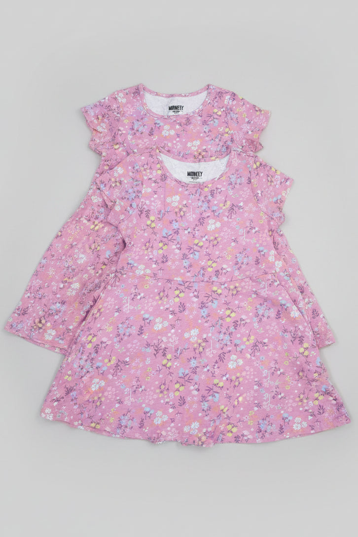 Girls Bird & Floral Printed Dress-3305