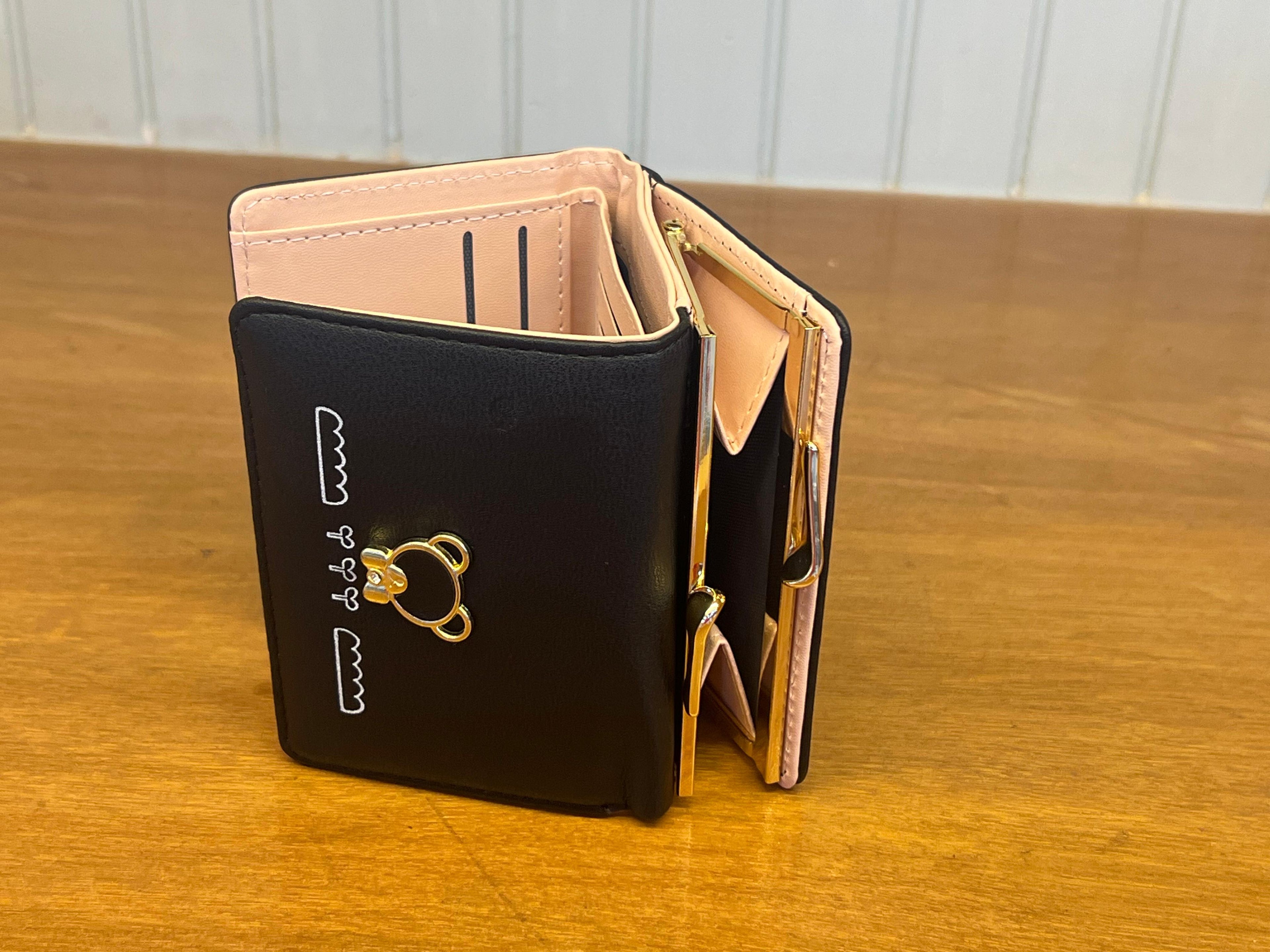 Cute Bear Lock Mini Wallet for Women – Black & Peach