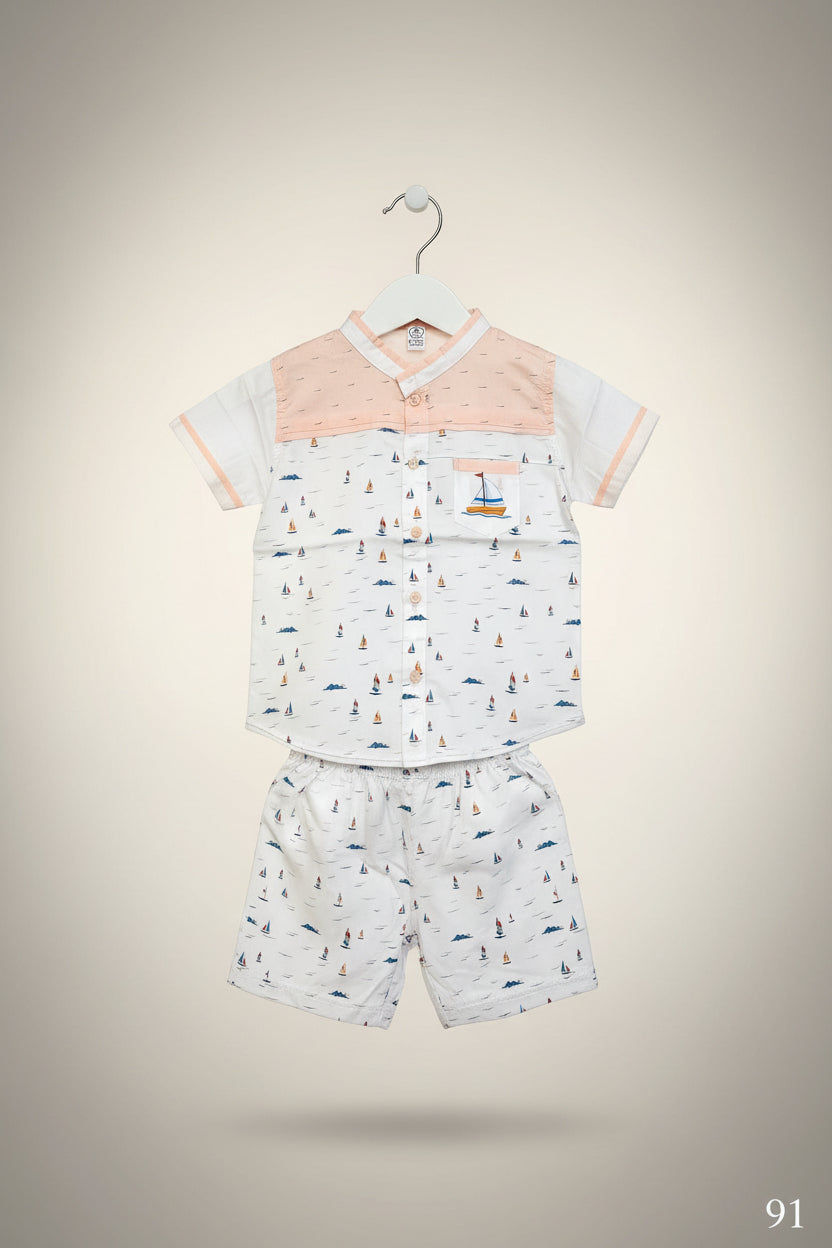 Baby Boys Sailboat Printed Shirt & Shorts Set –91