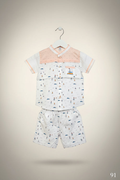 Baby Boys Sailboat Printed Shirt & Shorts Set –91