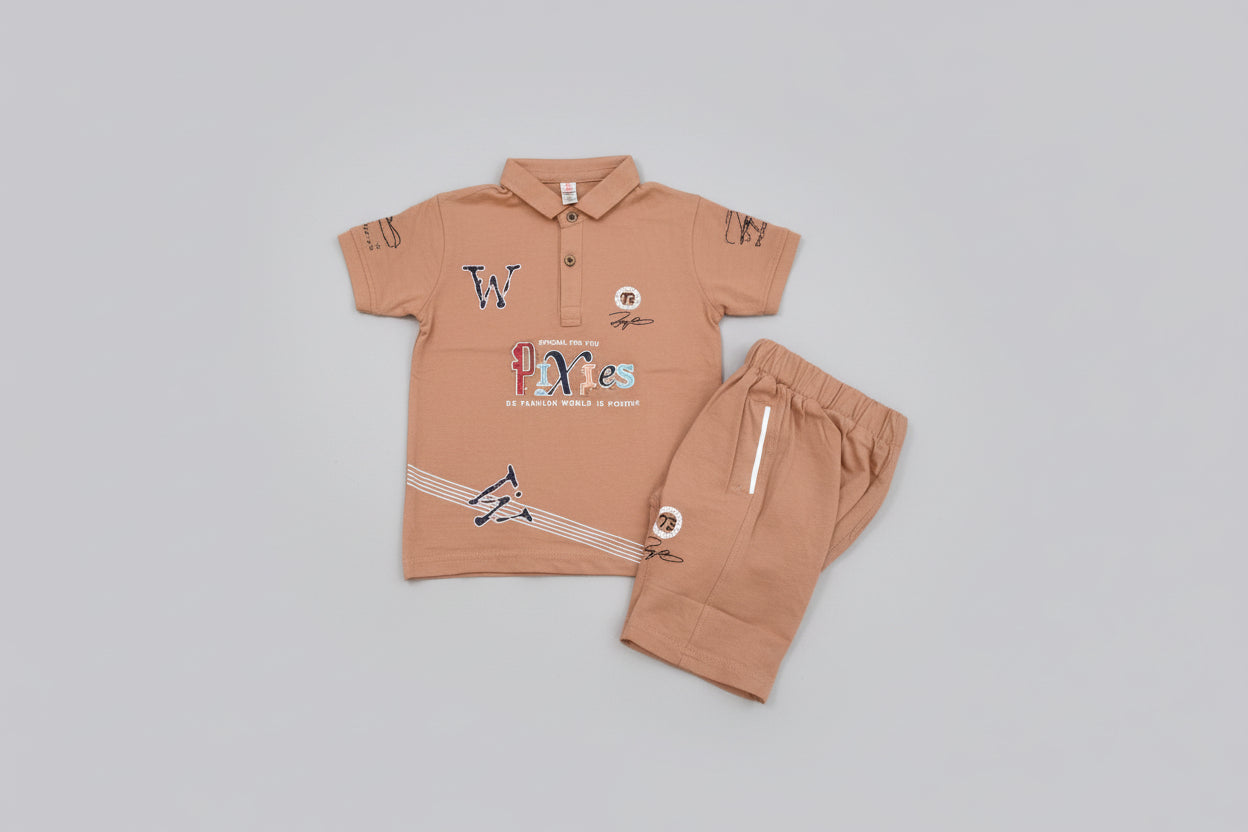 Kids Printed Polo T-Shirt & Shorts Co-Ord Set 334