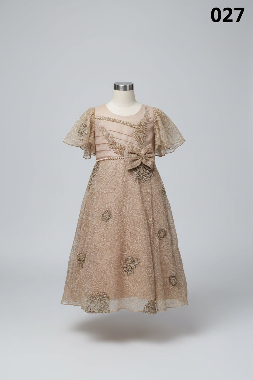 Girls Elegant Pearl Embroidered Party Dress 027