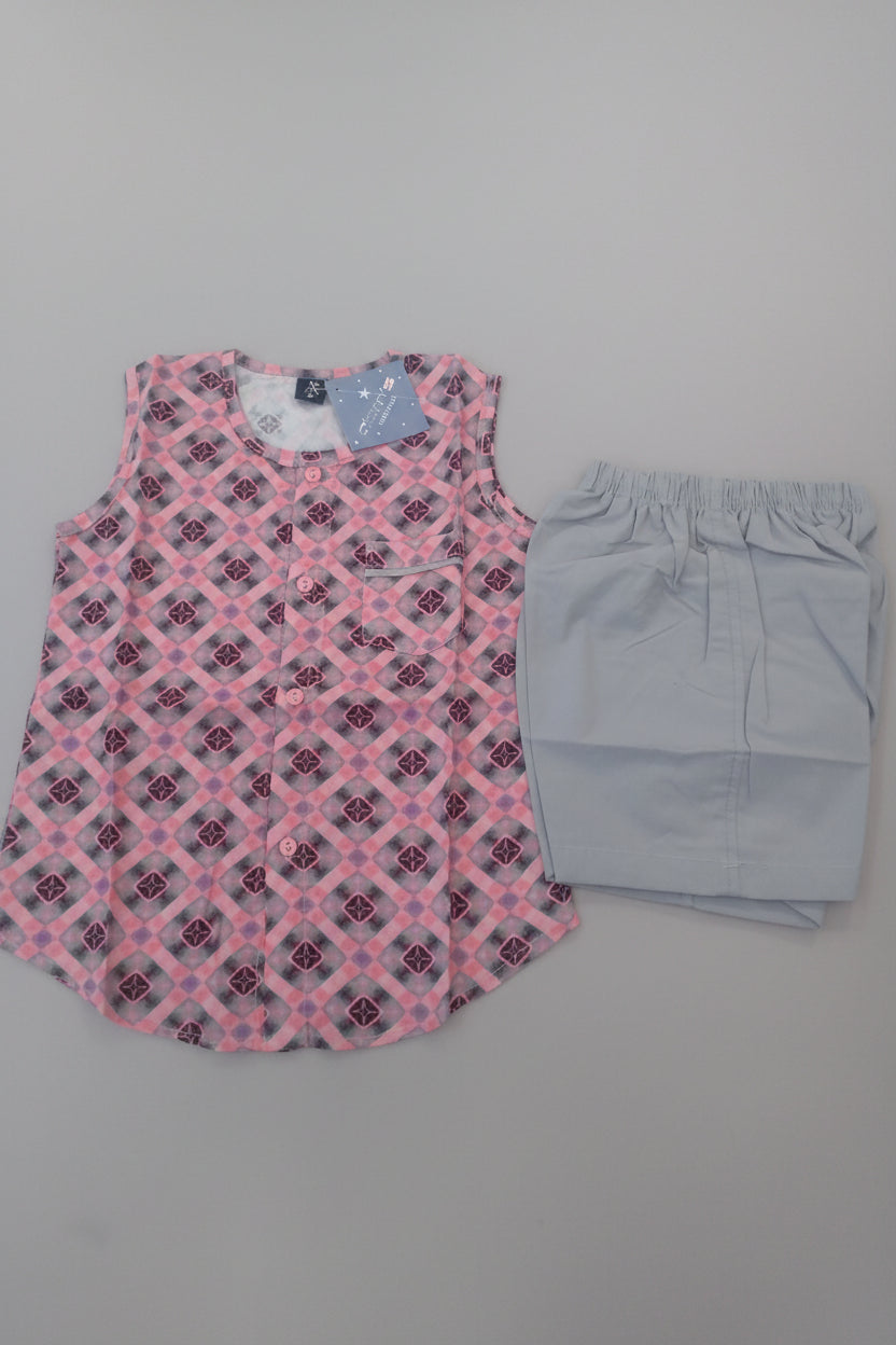 Kids Sleeveless Printed Kurta & Solid Pajama Set 87