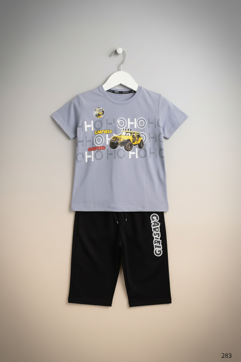 Kids Garfield Jeep Printed T-Shirt & Black Shorts Set 283