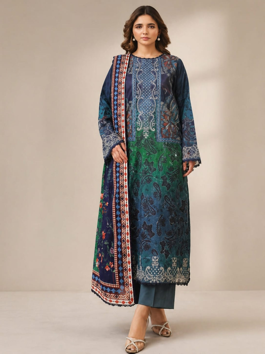 Luxury Digital Printed Lawn Three Piece Set -C259