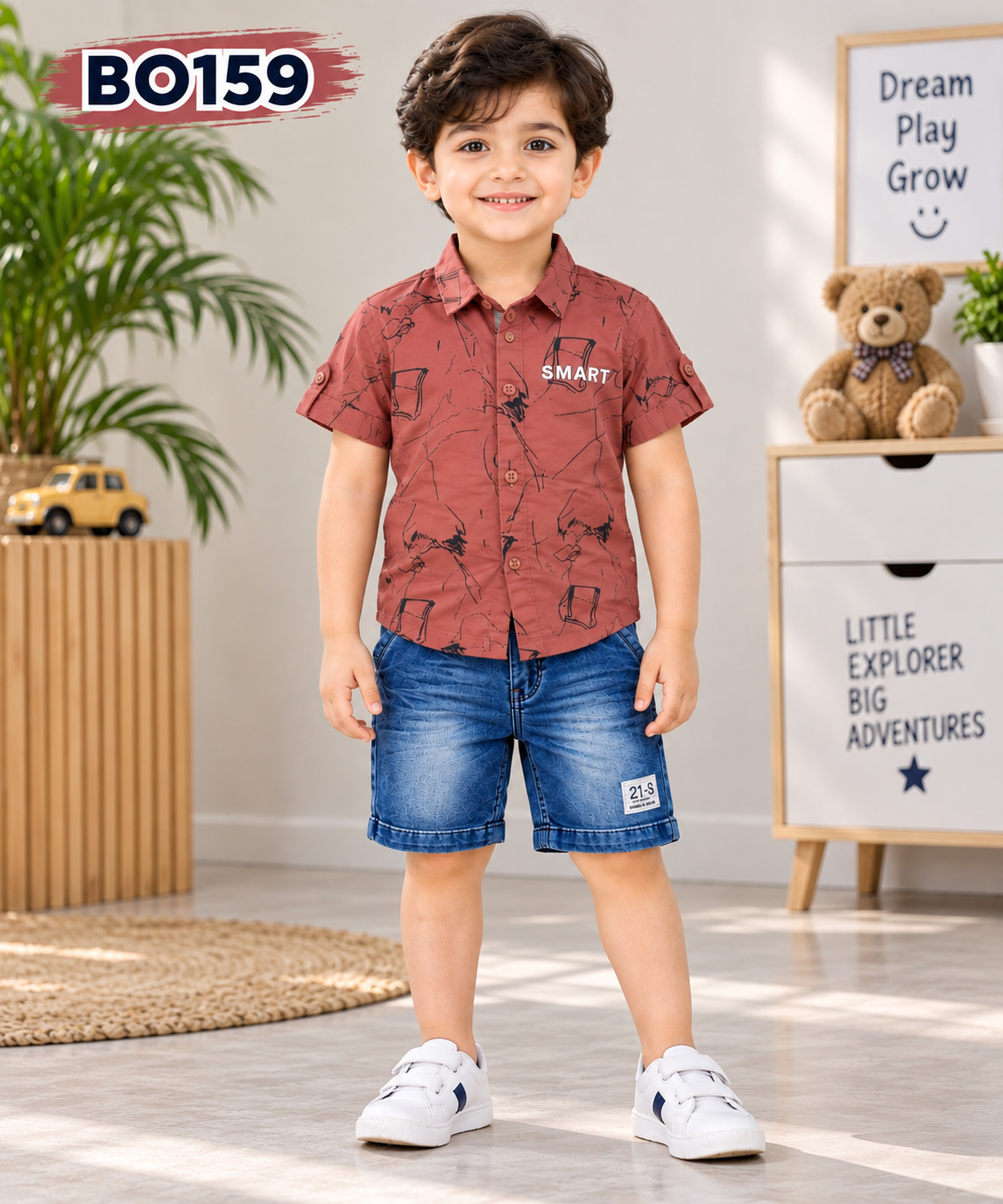 Smart Explorer Printed Shirt & Denim Shorts Set BO159