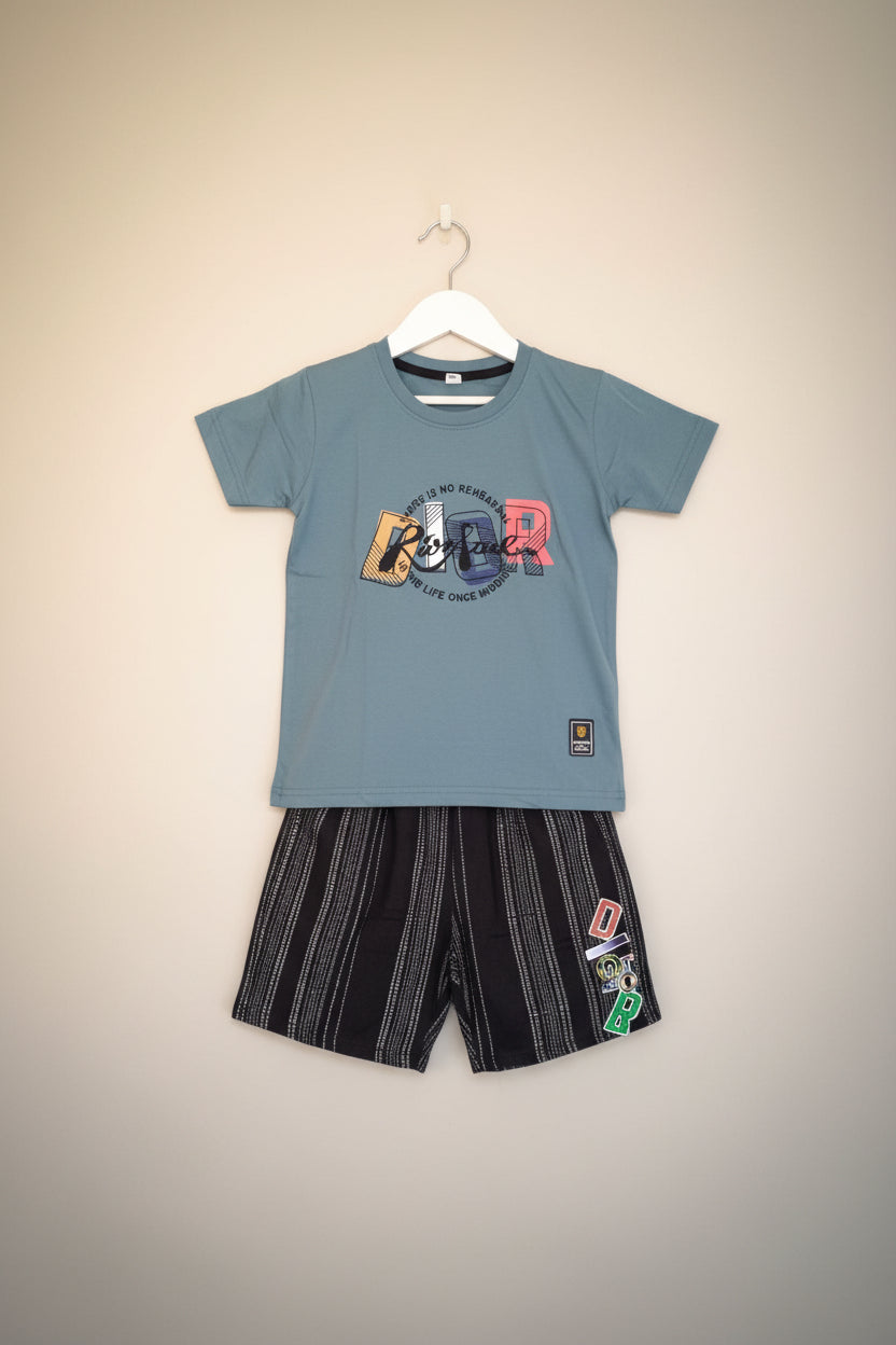 Kids “DIOR” Graphic T-Shirt & Printed Shorts Set – Summer Casual Edition...476..