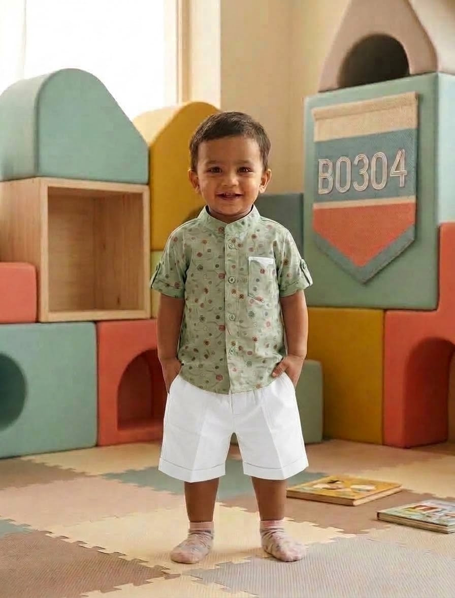 Boys Abstract Stripe Shirt & Shorts Set-BO304