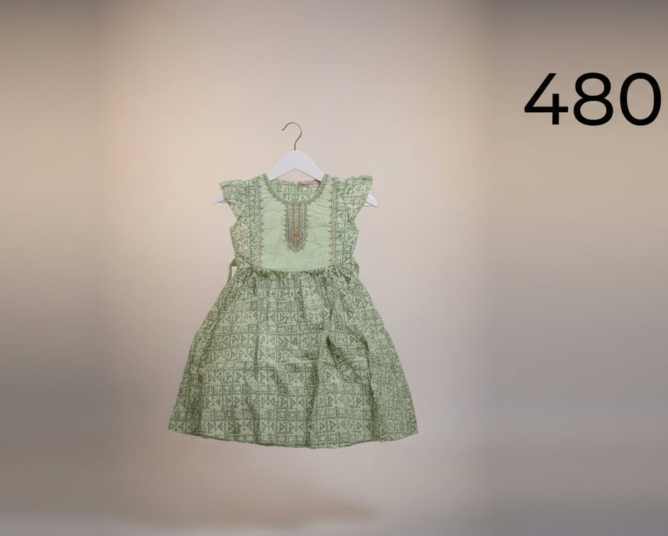 Girls Printed Ethnic Flared Dress with Embroidered Neck Panel..480.