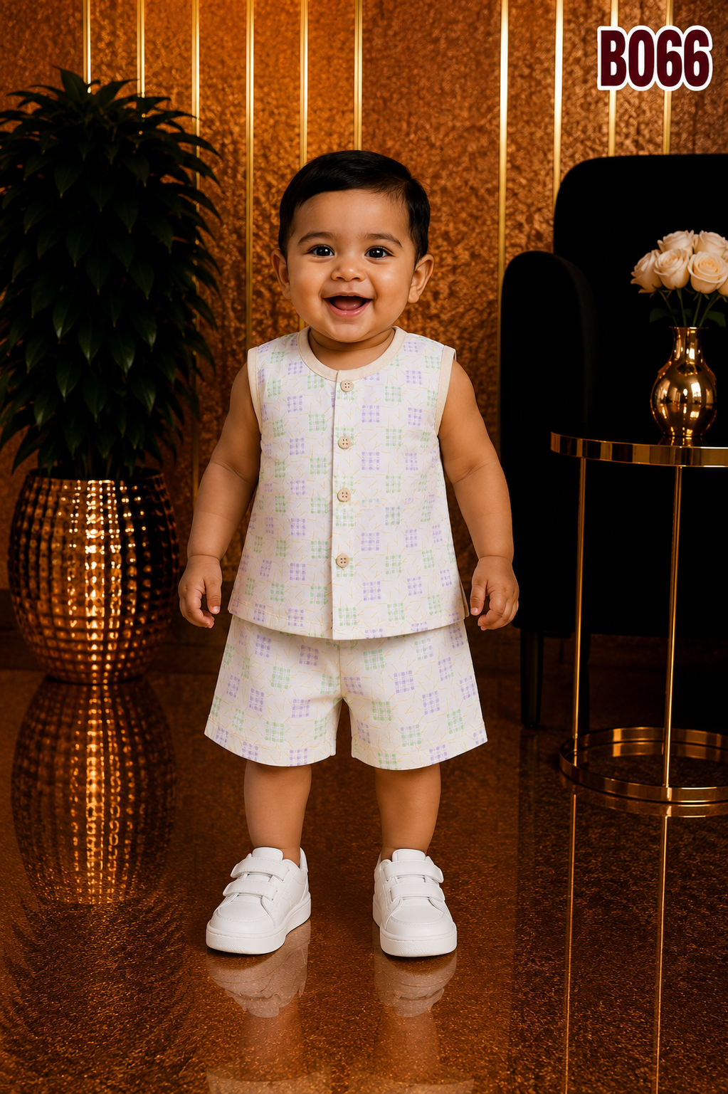 Baby Boys Pastel Check Sleeveless Top & Shorts Set-BO66
