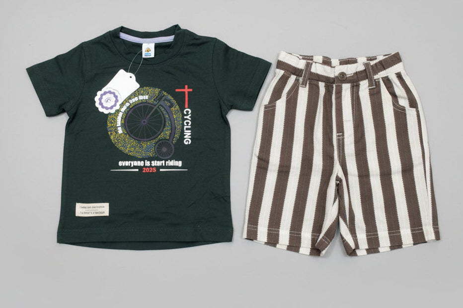 Kids Printed T-Shirt & Stripe Shorts Set 329