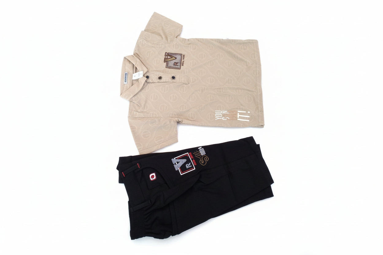 Boys Premium Beige Polo Shirt & Black Pant Set – Soul Now Edition 364