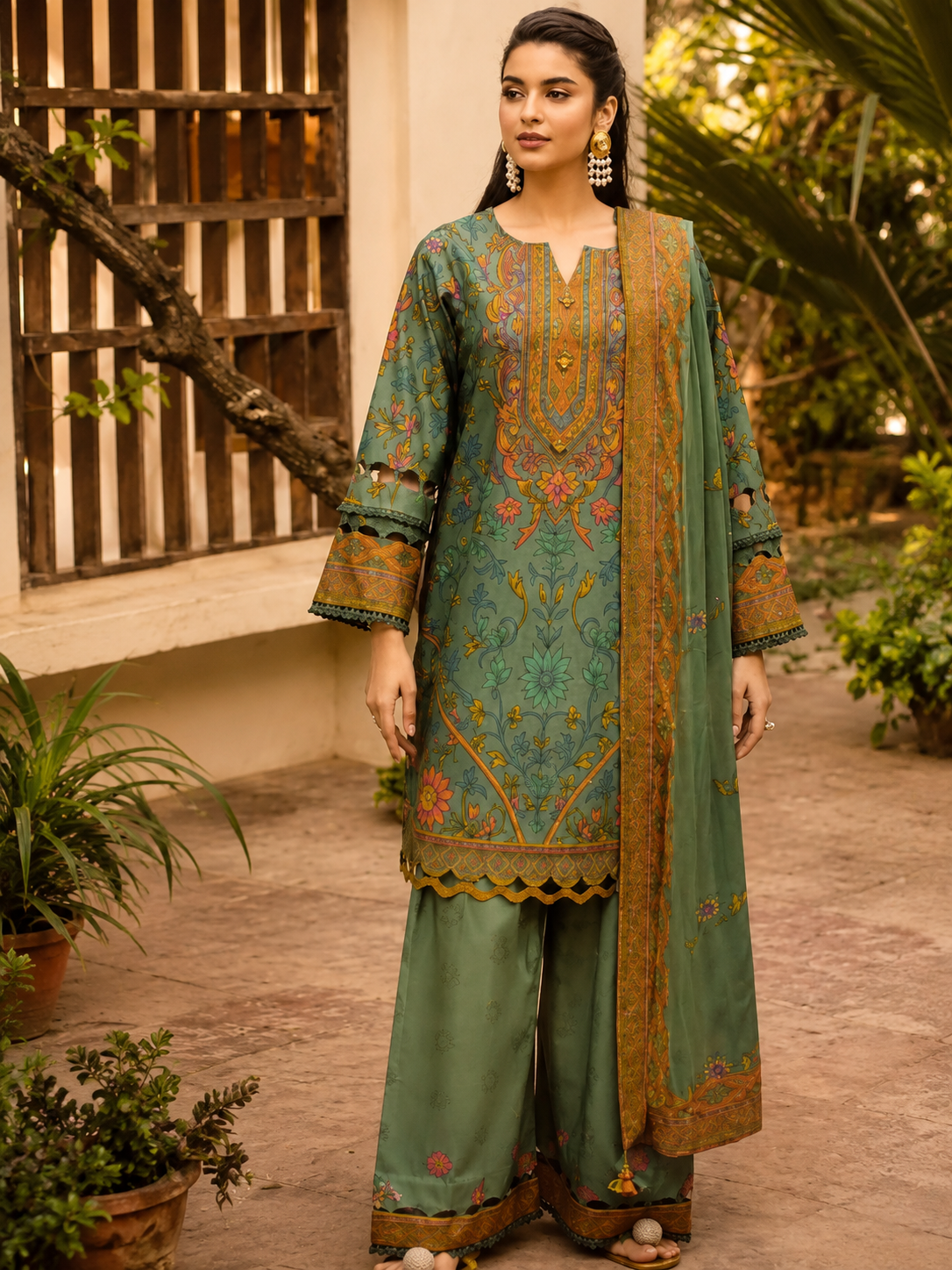 Luxury Digital Printed Lawn Three Piece Set -C522