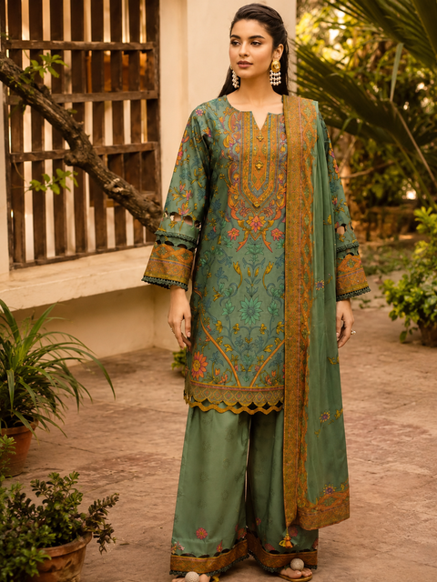 Luxury Digital Printed Lawn Three Piece Set -C522