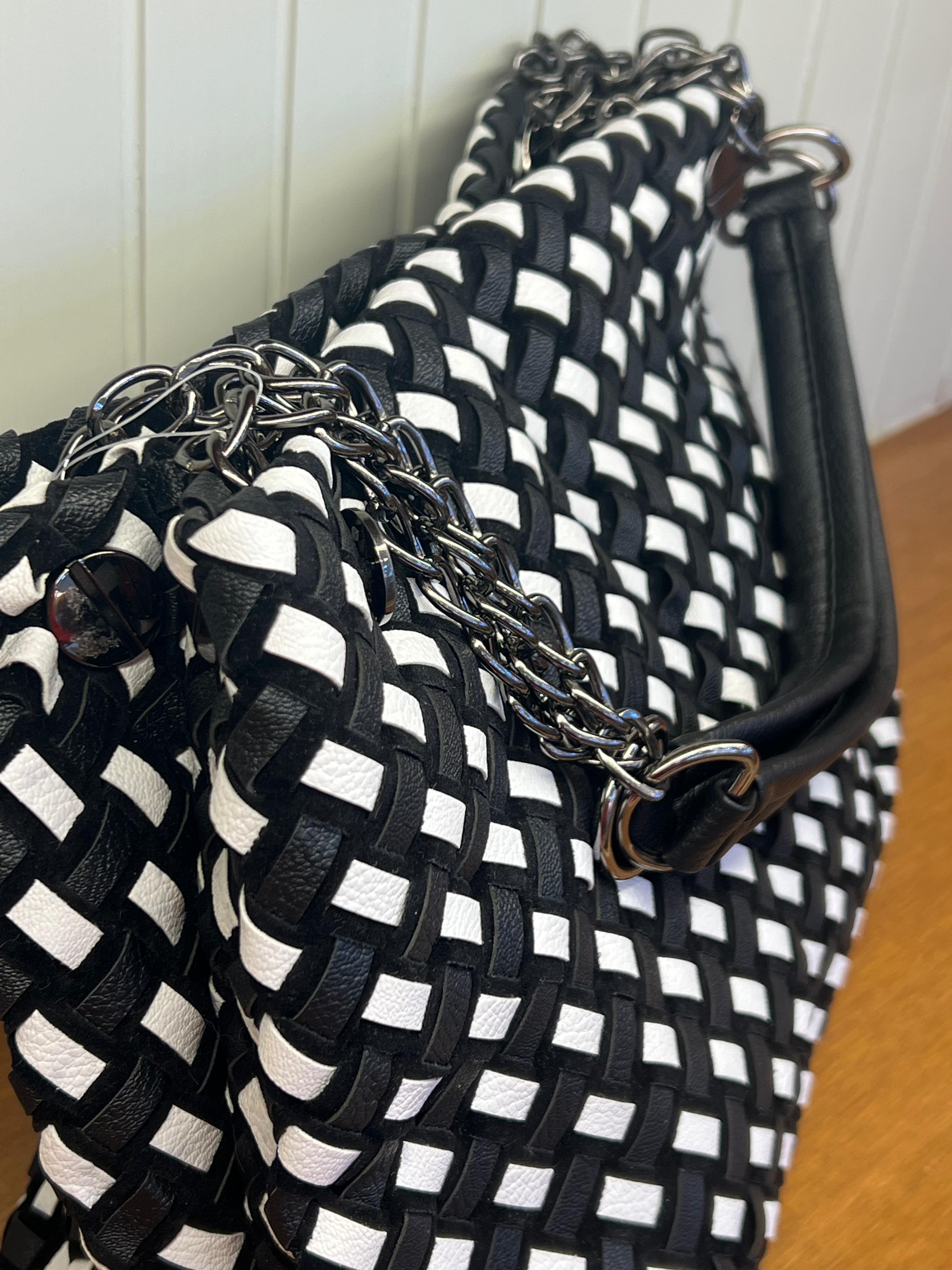 Women’s Woven Chain Shoulder Bag with Long Strap & Mini Pouch