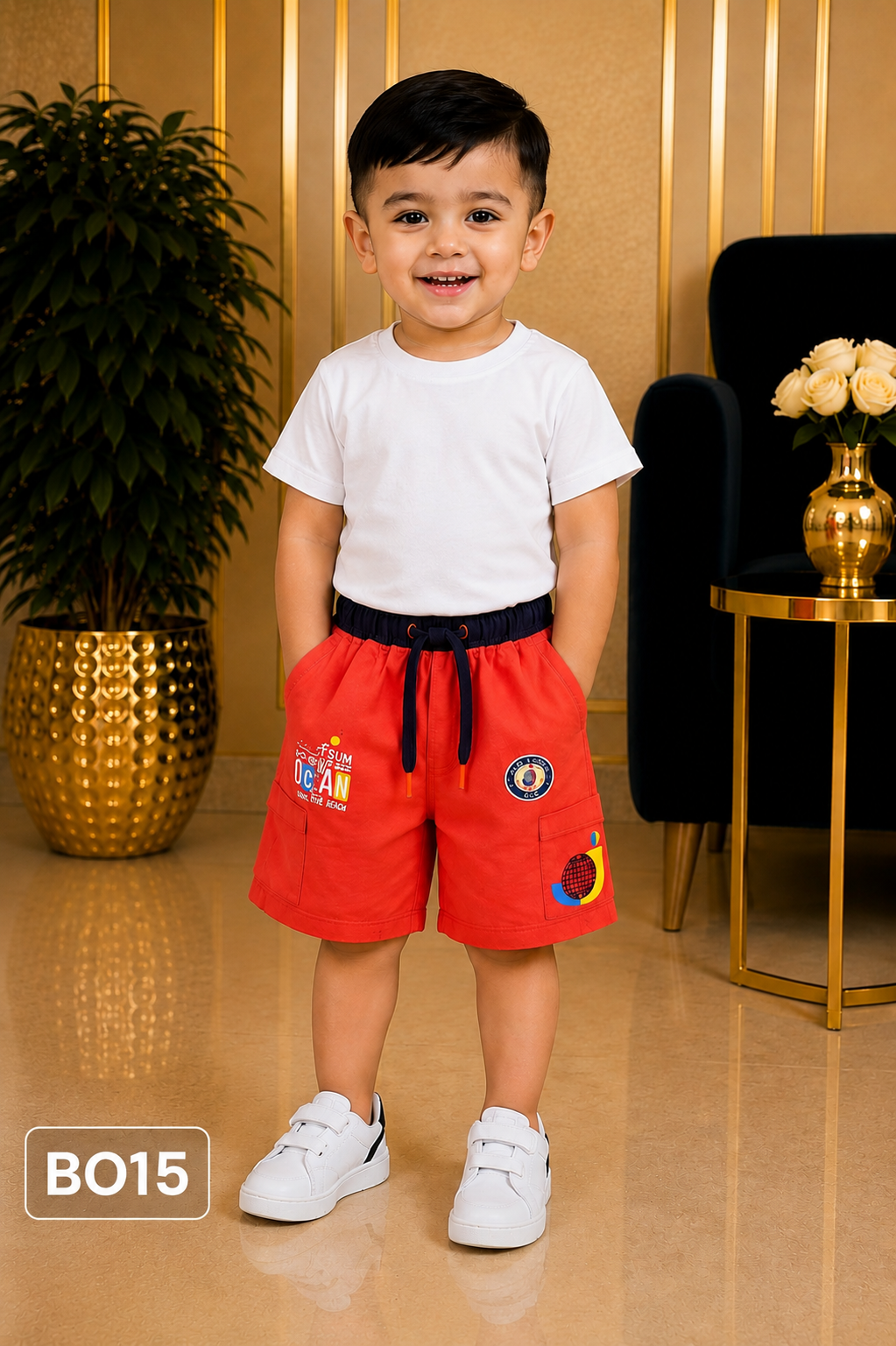 Premium Boys Ocean Print Cargo Shorts-BO15