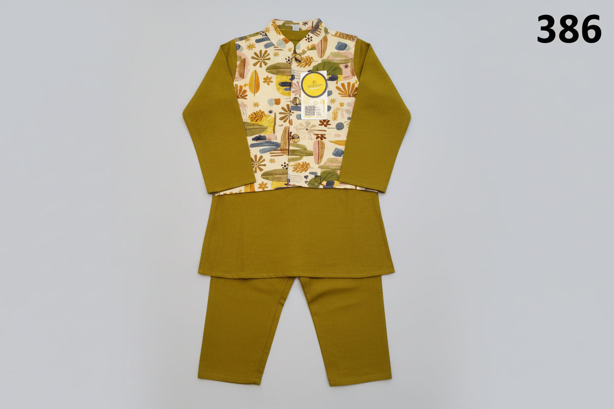 Boys Printed Waistcoat Kurta & Pajama Set 386
