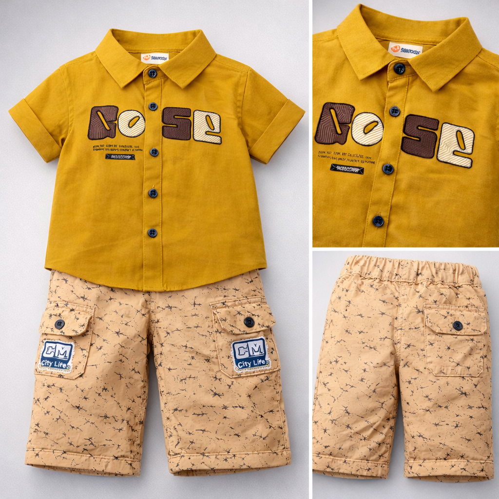 Boys Embroidered Shirt & Cargo Shorts Set-C49