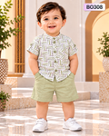 Premium Boys Printed Cuban Collar Shirt & Shorts Set-BO308