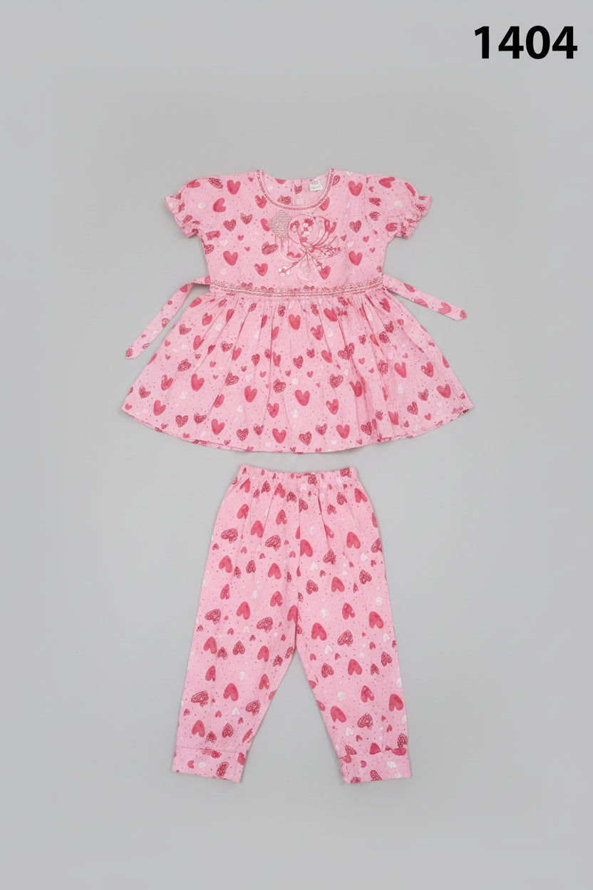 Baby Girls Heart Print Peplum Top & Pants Set — Soft Cotton Outfit 1404