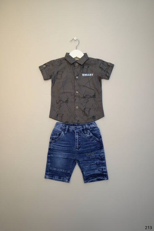 Baby Boys Smart Printed Shirt & Denim Shorts Set 213