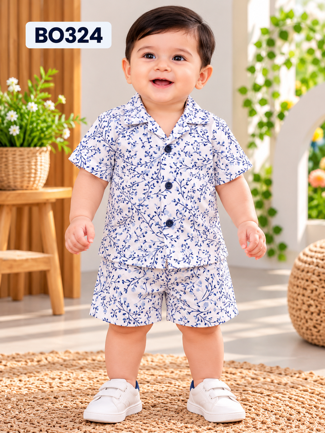 Baby Boys' Floral Printed Half Sleeve Shirt & Shorts Set-BO324
