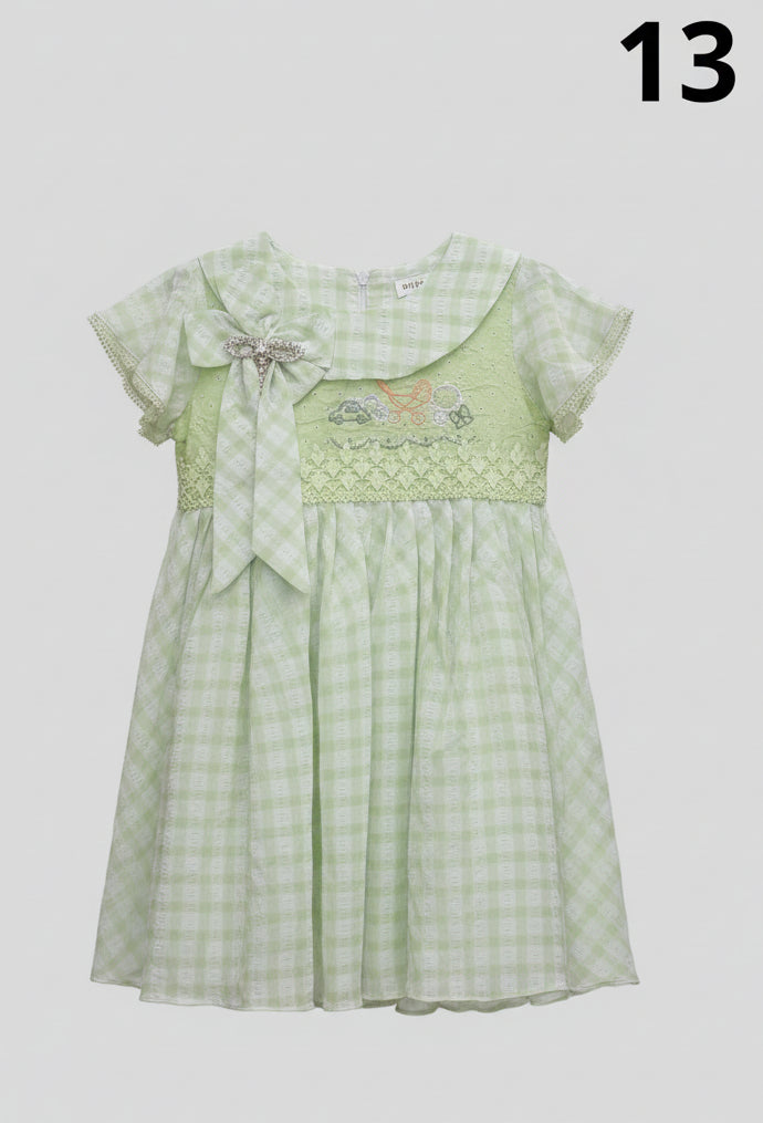 Girls Checked Party Dress with Bow Embellishment & Lace Detailing – Pastel Checks Collection.40