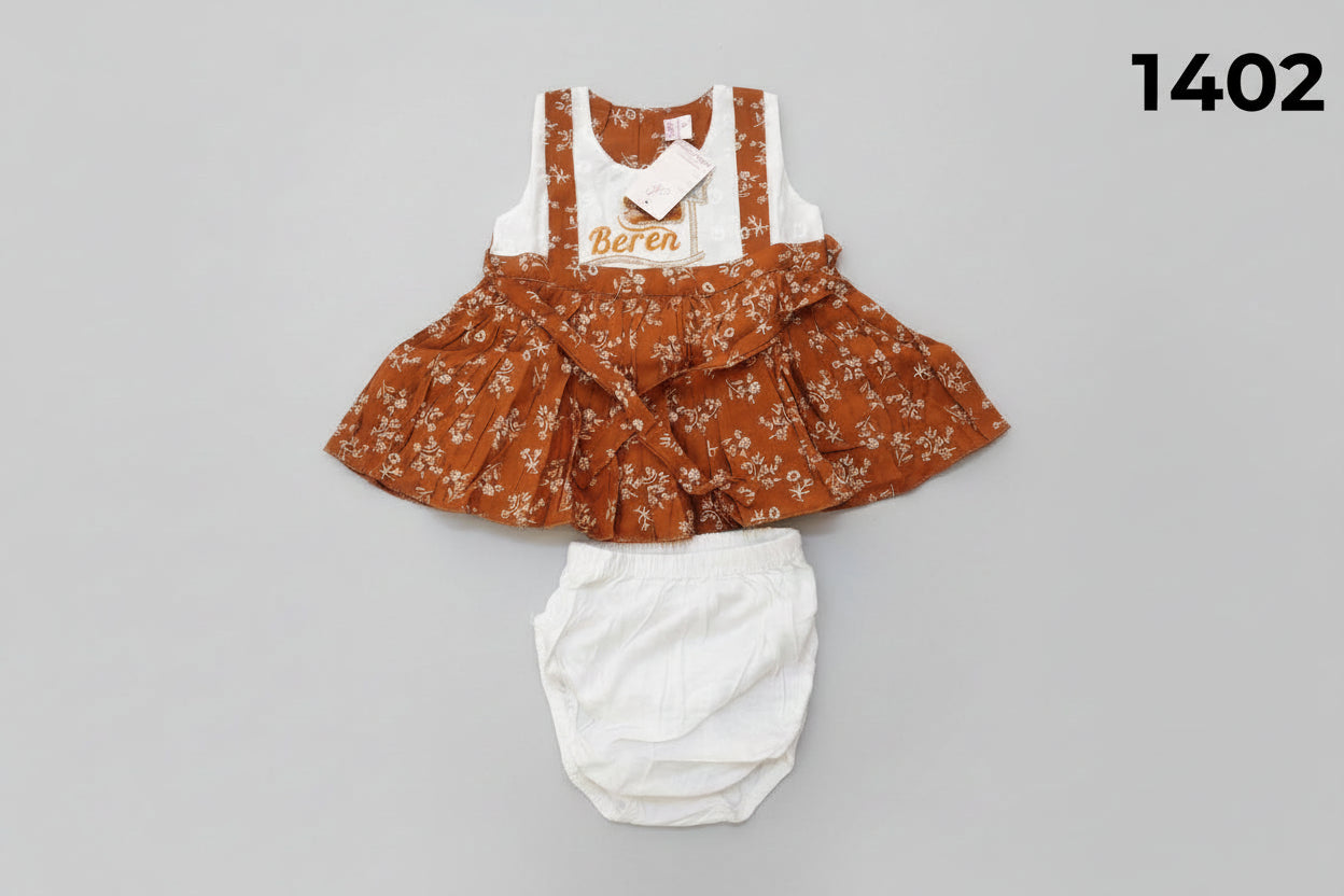 Baby Girls “Beren” Embroidered Floral Cotton Dress Set with Bloomers 1401