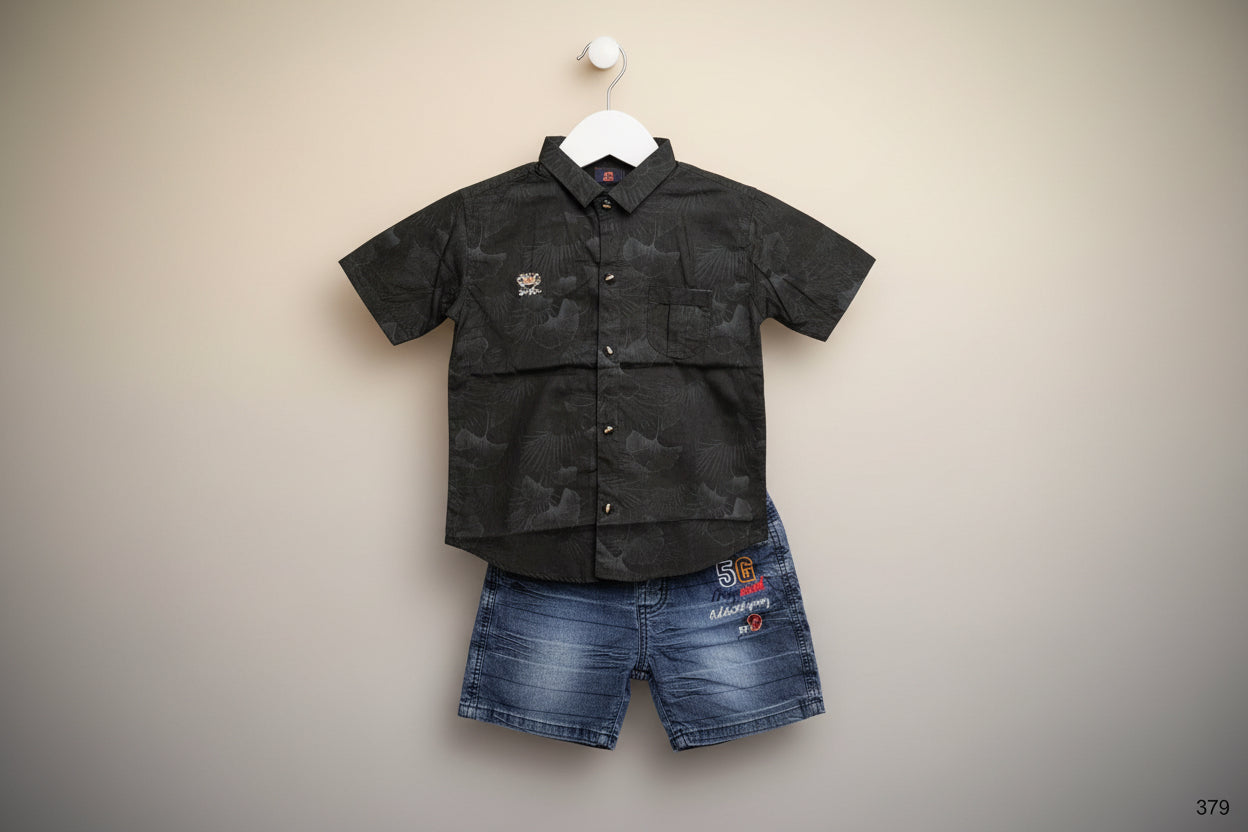 Boys Premium Floral Collar Shirt & Denim Pant Set 379