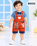 Boys Premium Bow Tie T-Shirt & Printed Dungaree Shorts Set-BO353