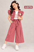 Premium Girls Ruffle Jacket & Wide-Leg Cargo Pant Set – GD78