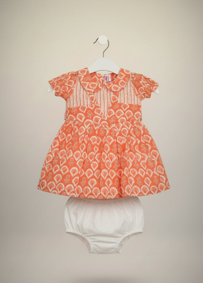 Baby Girls Printed Cotton Dress with Matching Bloomers – Casual Party Wear Outfit.198.