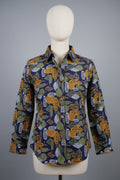 Boys Blue Printed Short Sleeve Mandarin Collar Shirt 2708