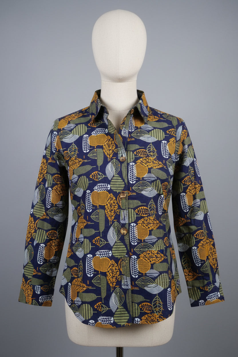 Boys Blue Printed Short Sleeve Mandarin Collar Shirt 2708