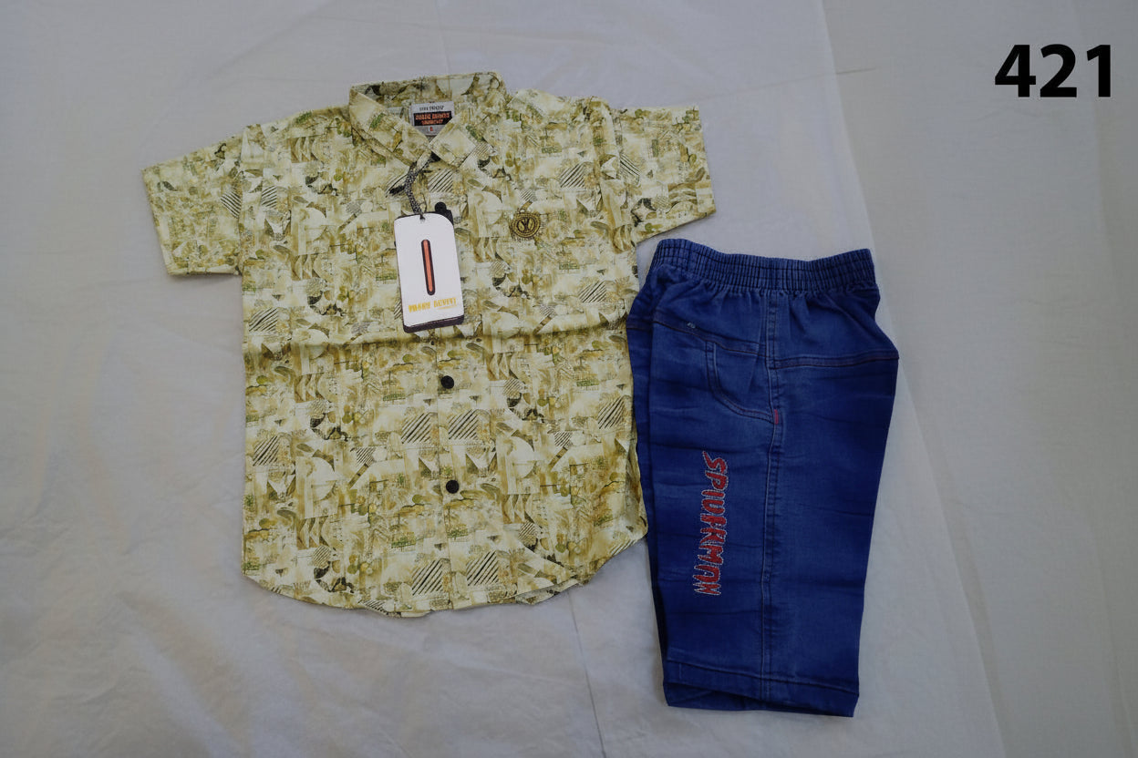 Boys Premium Printed Casual Shirt & Denim Short Set 418
